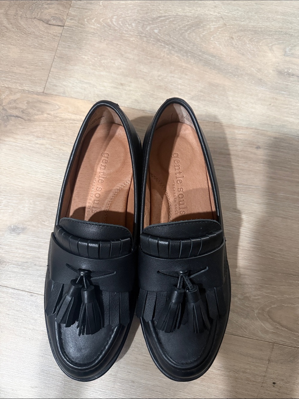 gentle souls Black Leather Tassel Loafers